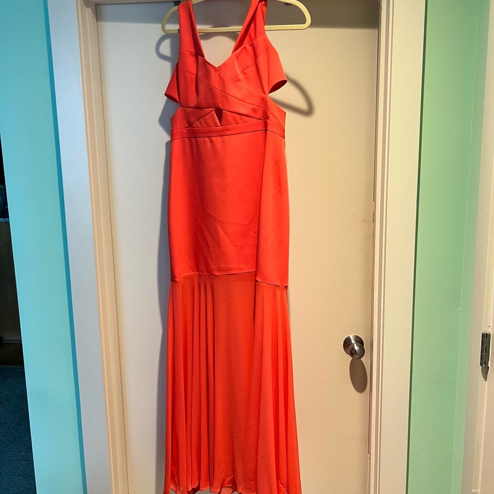 BCBG long coral dress with sheer bottom